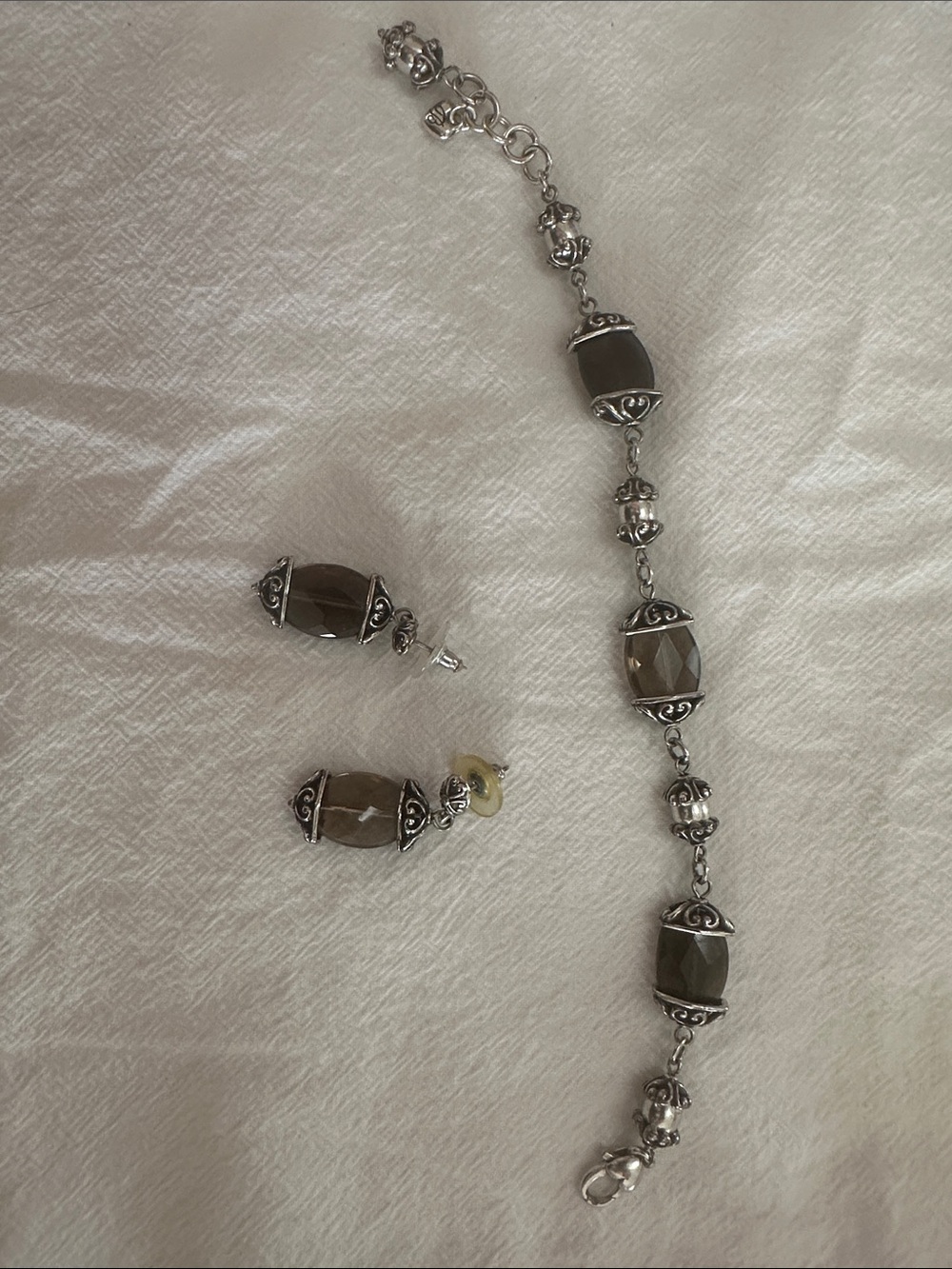 Brighton Silver-Tone Bracelet and Earrings with Brown Faceted Stones - Picture 3 of 3